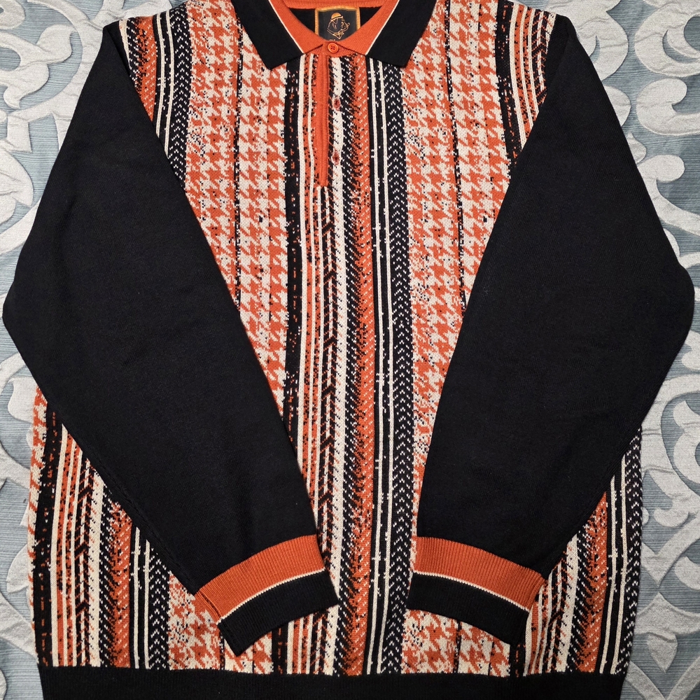 Men's Black and Orange Geometric Cardigan